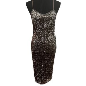 VENUS Sparkling Black and Silver Midi Dress